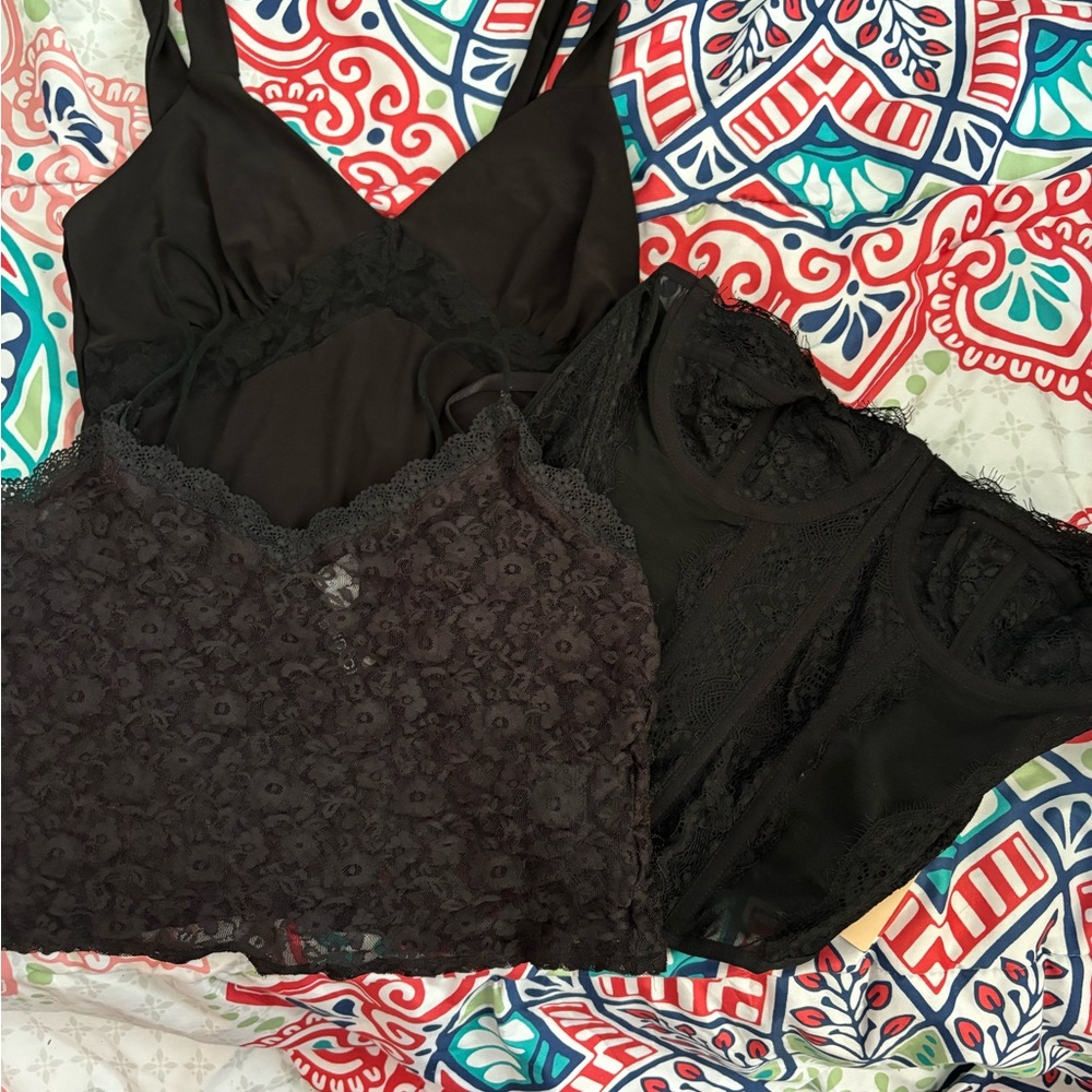 White Fox Boutique Black Lace Bralette Trio